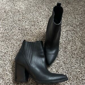 Indigo Black Leather Ankle Booties